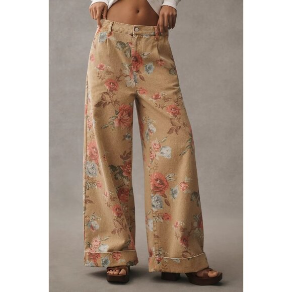 The Leon Double Hem High-Rise Wide-Leg Cuffed Jeans by Pilcro: Floral Edition 29